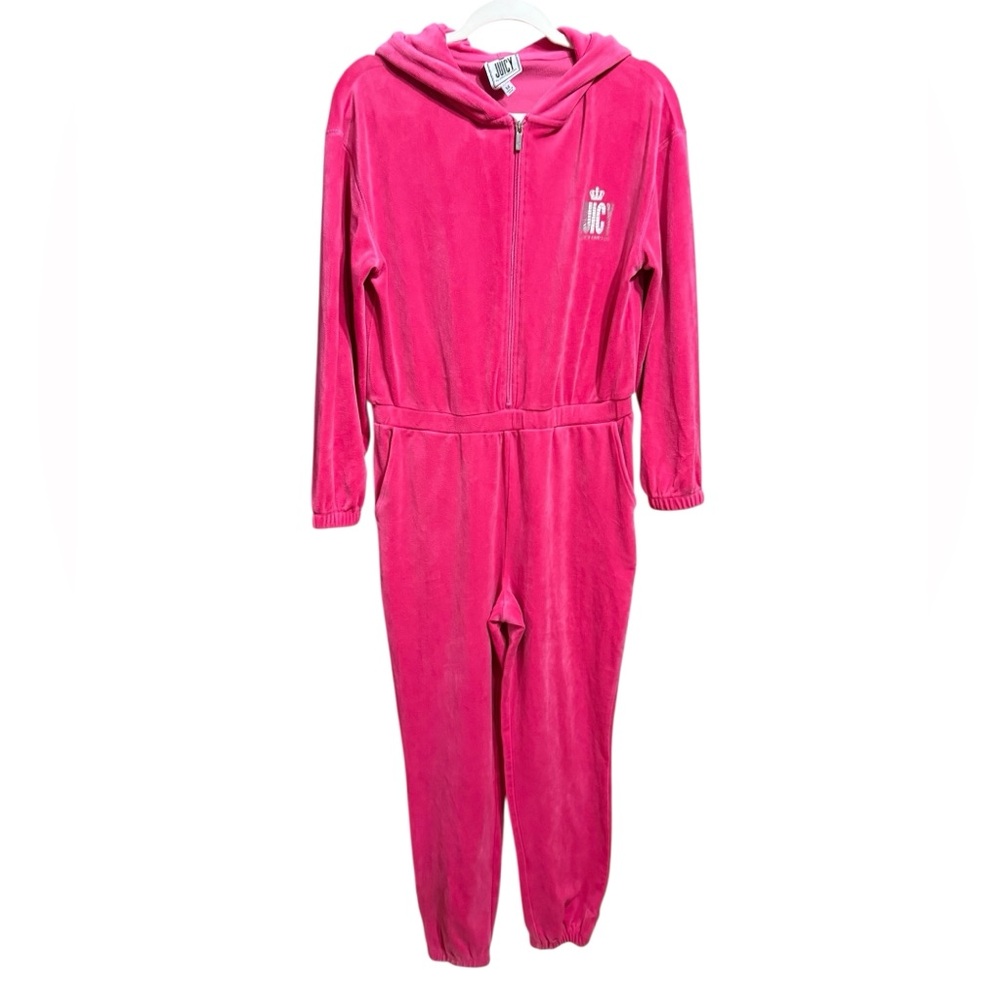 Juicy Couture Zip-up Velour Jumpsuit Hot Pink Y2K Soft Comfort Barbiecore‎ Sz M